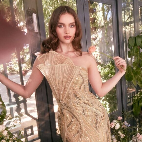 NEW FORMAL LONG ONE SHOULDER SHEATH RHINESTONES EMBELLISHED GALA DRESS CD A1435 - Picture 5 of 13